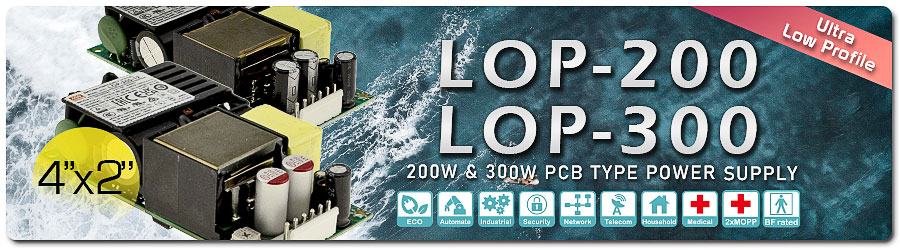 Cерия LOP-200/300: компактный источник питания для печатных плат мощностью 200 Вт и 300 Вт