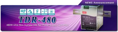 TDR-480 Series ~ 480W Ультра тонкий 3-phase DIN Rail Power Supply (with PFC)